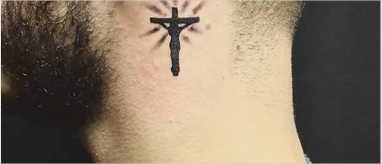 Back neck cross tattoo